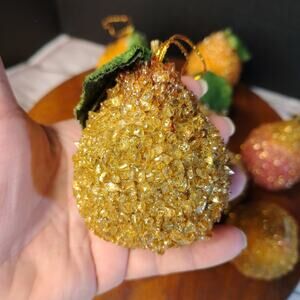 10 Faux Ice Sugared‎ Fruits Pears Yellow Gold/Brown Pink Ornaments Wreathmaking